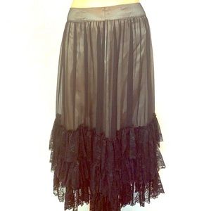 Tristan silk with black lace layers midi skirt